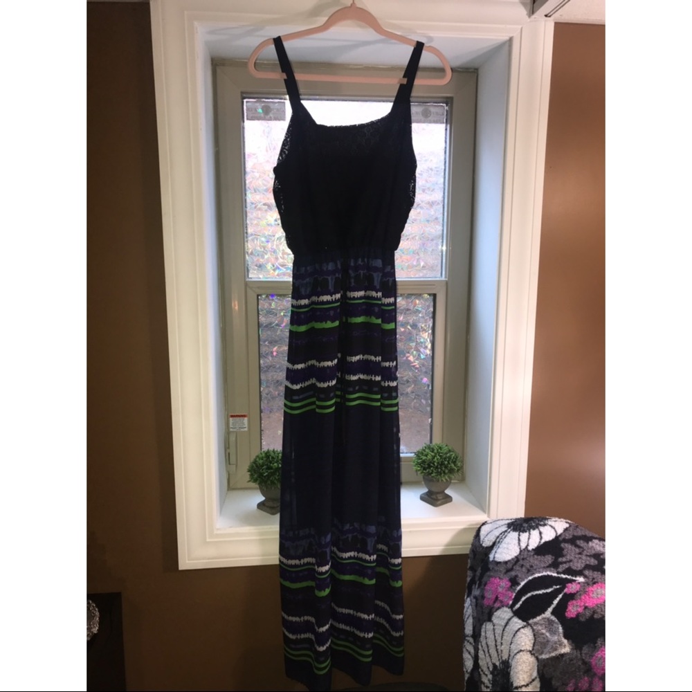 Long patterned dress.
